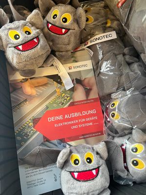 SONOTEC-Fledermaus-Maskottchen und Ausbildungsflyer | Bildnachweis: TAB-MINT