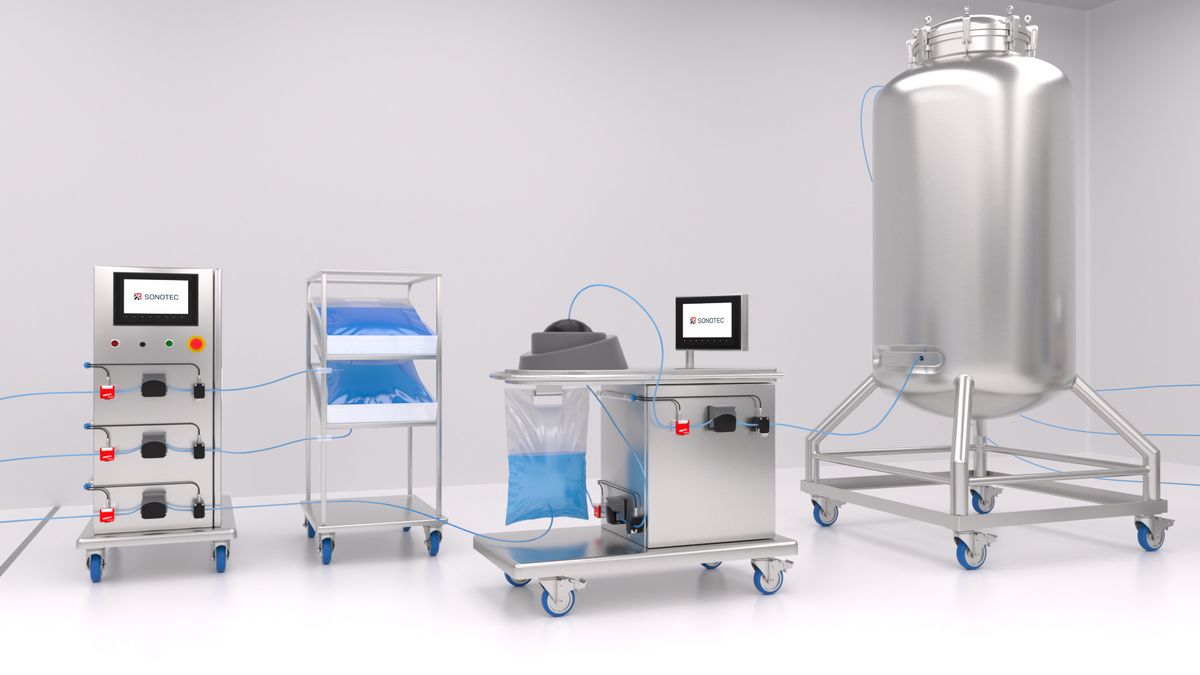 Berührungslose Durchflusssensoren und Luftblasensensoren zur Kontrolle eines zuverlässigen und blasenfreien Upstream Flusses in Perfusion Bioreaktoren