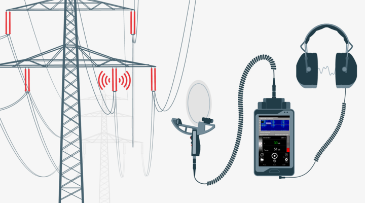 schematic diagram of the testing of partial discharges on a high-voltage pylon