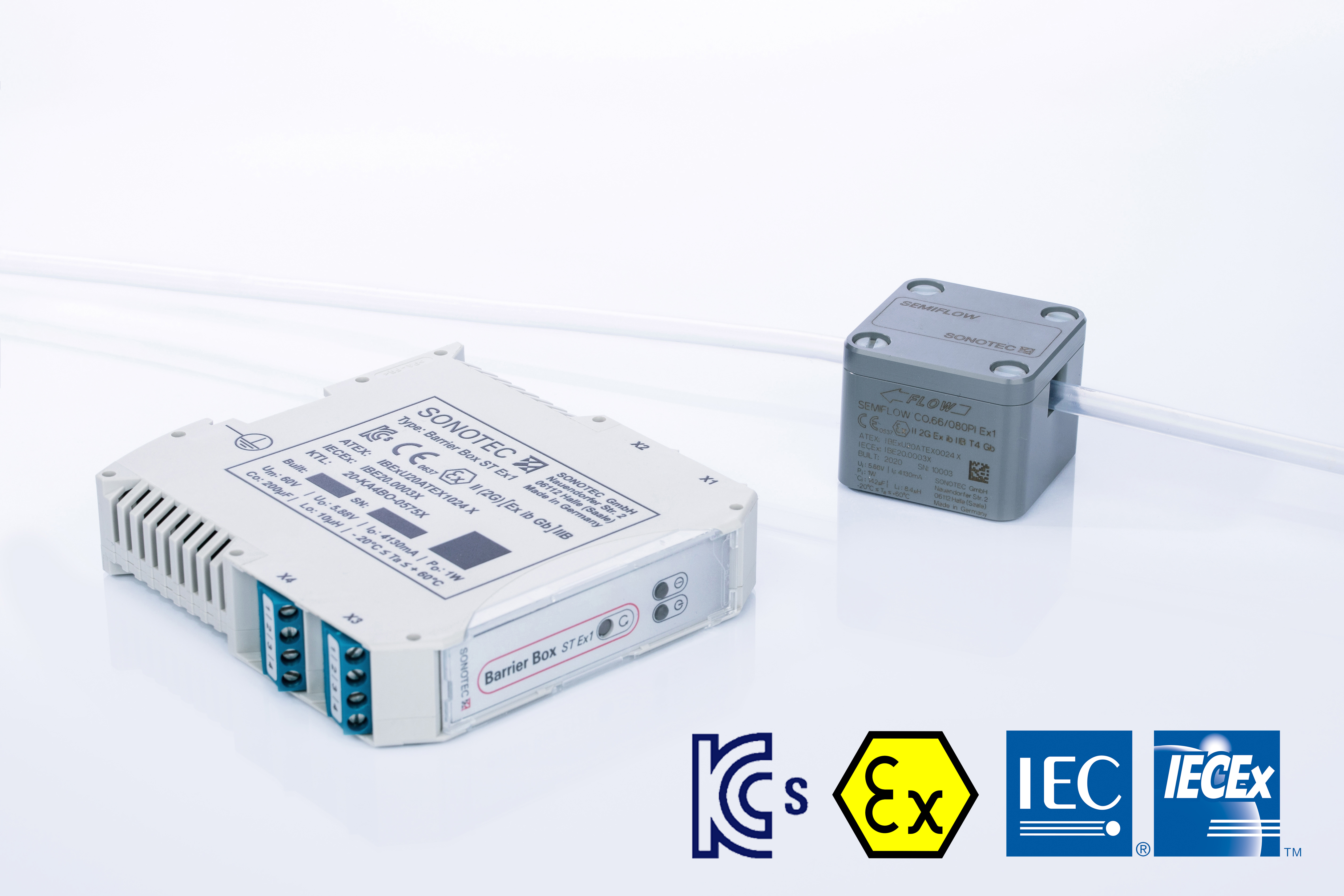 Non-contact ultrasonic clamp-on flow sensor SEMIFLOW CO.66 PI Ex1 Non-contact ultrasonic clamp-on flow sensor SEMIFLOW CO.66 PI Ex1